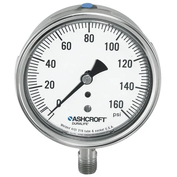 Silver 304 stainless steel pressure gauge with polycarbonate lens and bottom NPT connection