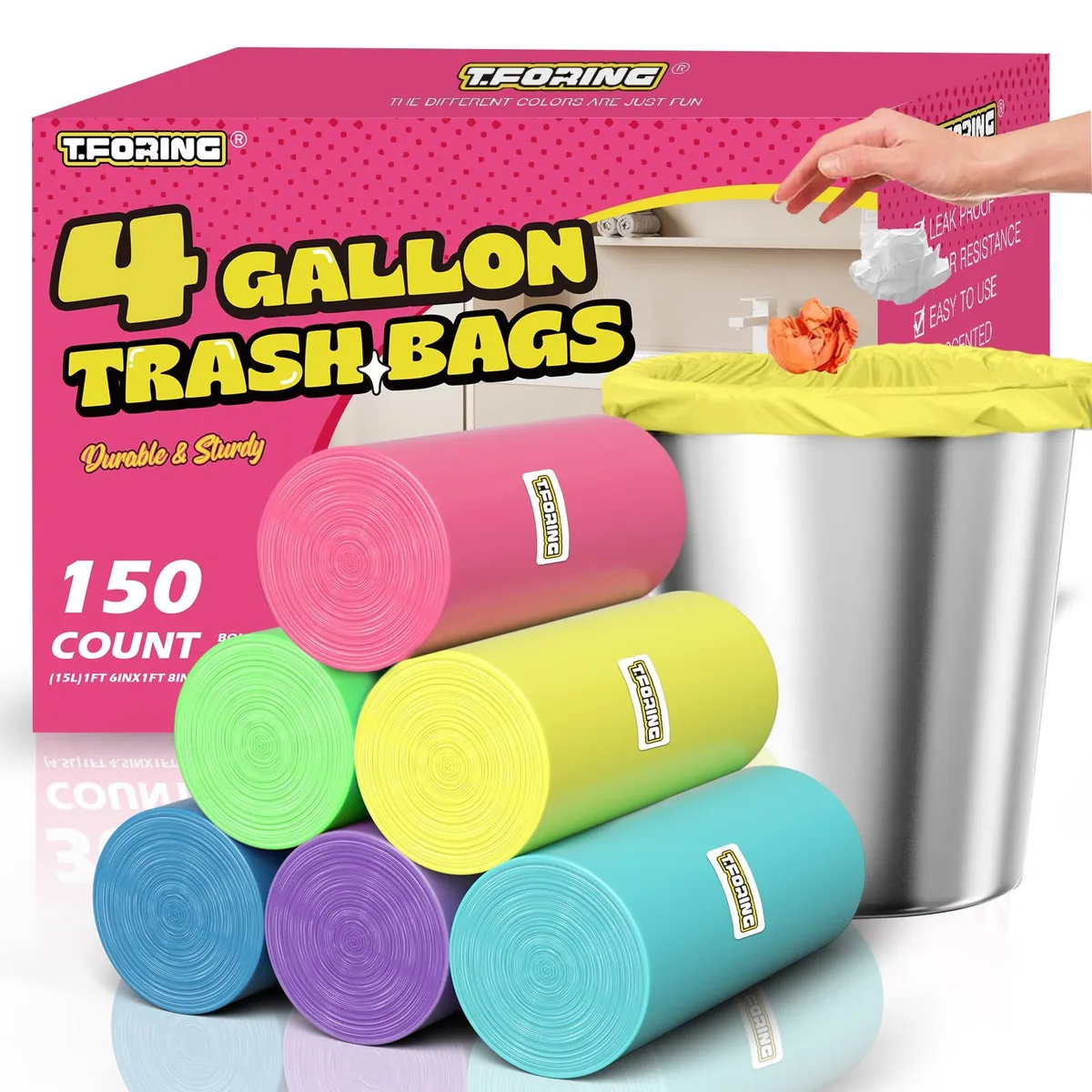 Three packs of white 15-litre trash bags on rolls