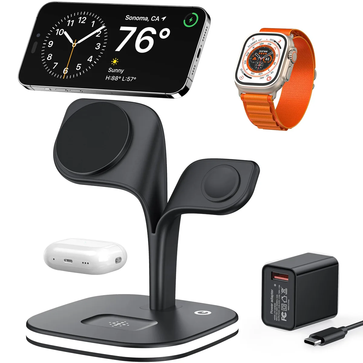  EXW YM-UD22 3-in-1 Wireless Charging Station Black — product photo