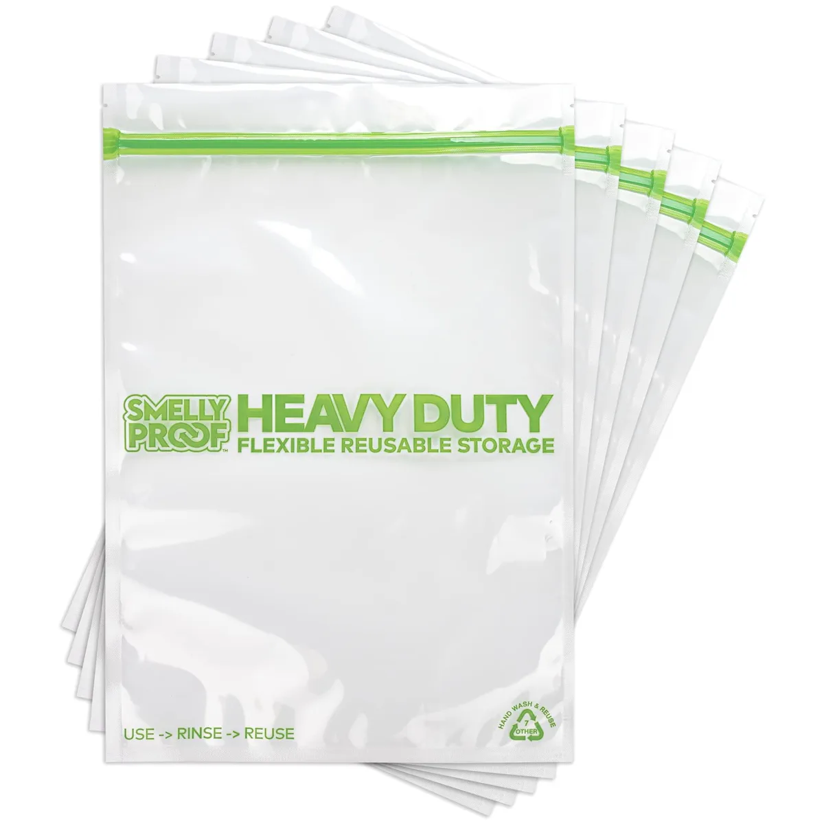 Clear flat rectangular bags in a stack of five, 12 by 16 inches, beige reinforced poly-nylon material