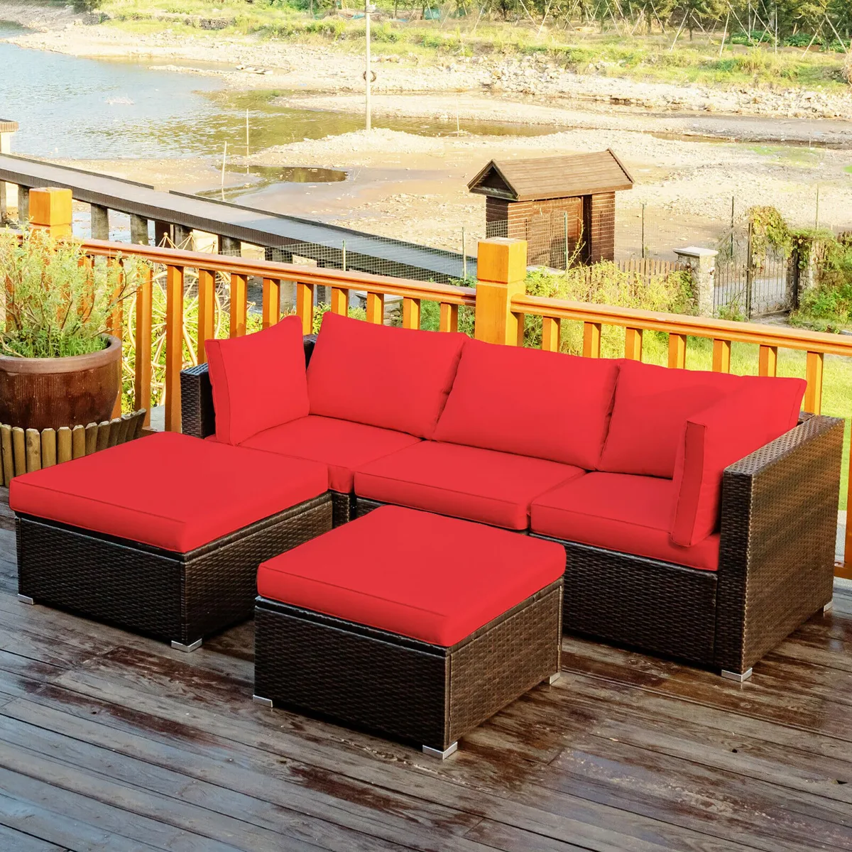 Costway Costway 5-Piece Patio Rattan Furniture Set Red — product photo