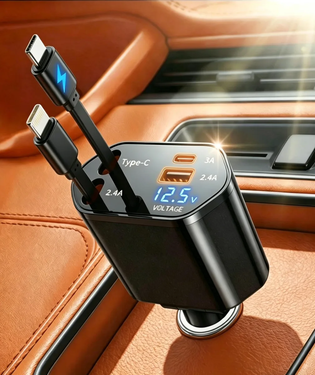 No Sew No Sew 4-in-1 Retractable Car Charger 69W Black — product photo