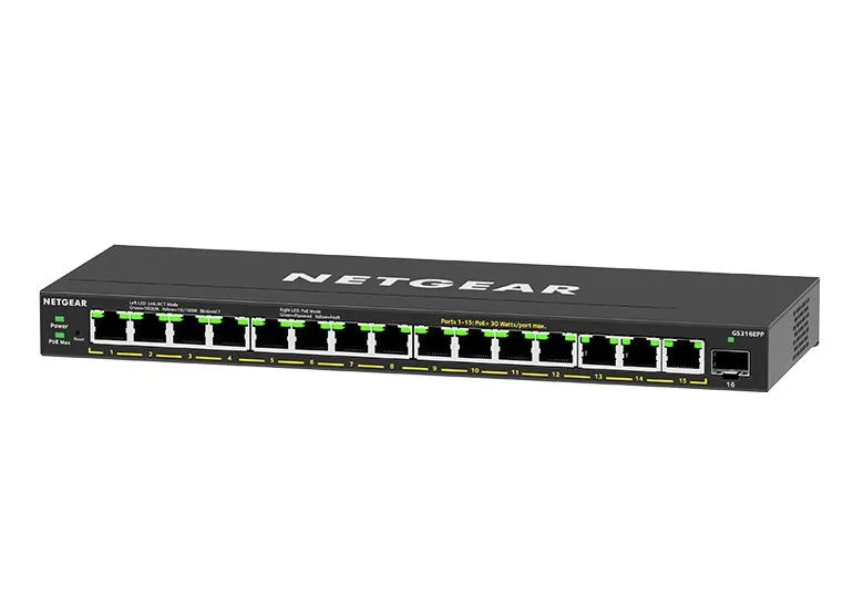Netgear Inc. Netgear Inc. GS316PP-100NAS 16-port Gigabit PoE+ network switch (183W) — product photo