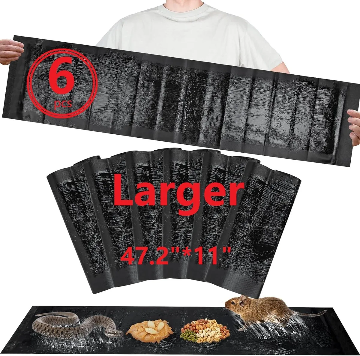 Six large rectangular glue traps, each 47.2 by 11 inches, flat with a smooth adhesive surface