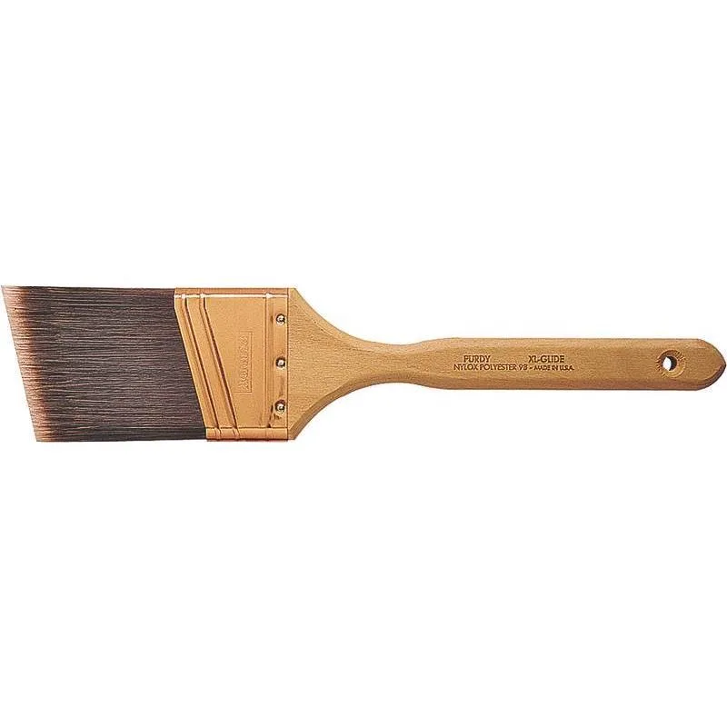 Black synthetic angled brush with wooden fluted handle