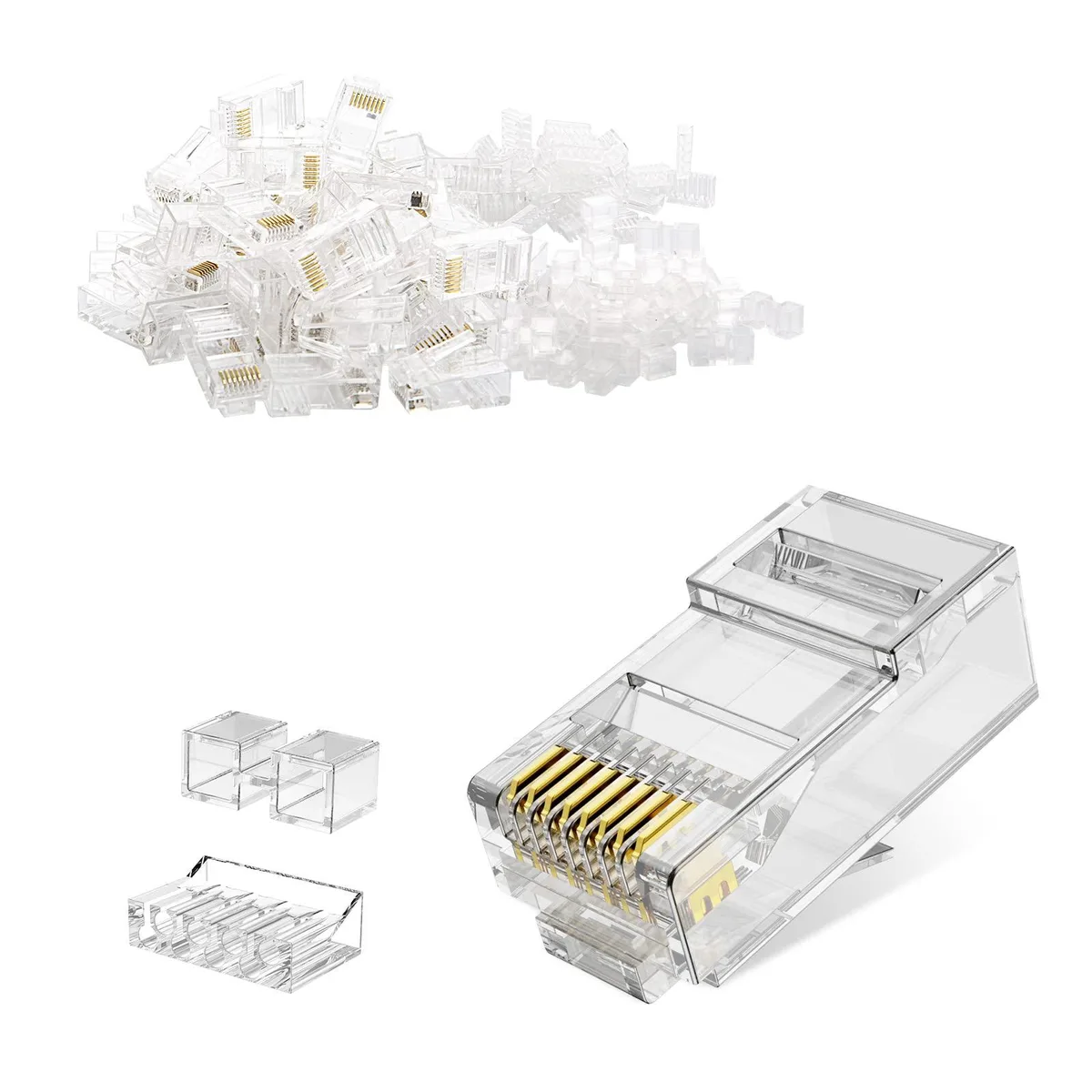 KEHIPI KEHIPI Cat 6A RJ45 Modular Plug Three-Piece Suit Transparent 100 Pack — product photo