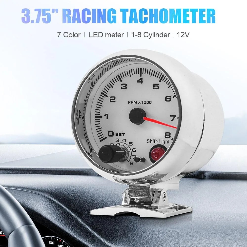 Dyno Racing Dyno Racing 3.75" Tachometer Gauge 0-8000 RPM 7 Color LED Shift Light — product photo