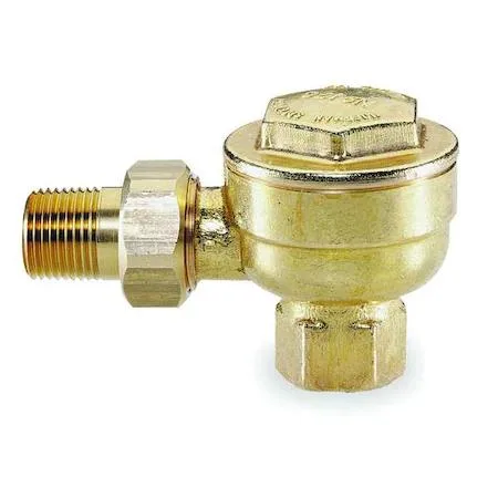 Brass steam trap with blue plastic air vent, angle configuration