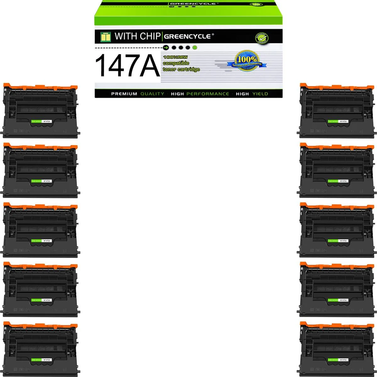 GREENCYCLE GREENCYCLE 147A W1470A Black Toner Cartridge 10 Pack 10500 Pages — product photo