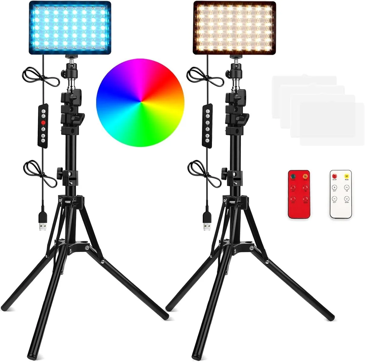 Neewer Q-RGB-2Dxiankong-1.6M RGB LED Video Light Kit 2 Packs 1.6M Tripod 2500-6500K USB — product photo