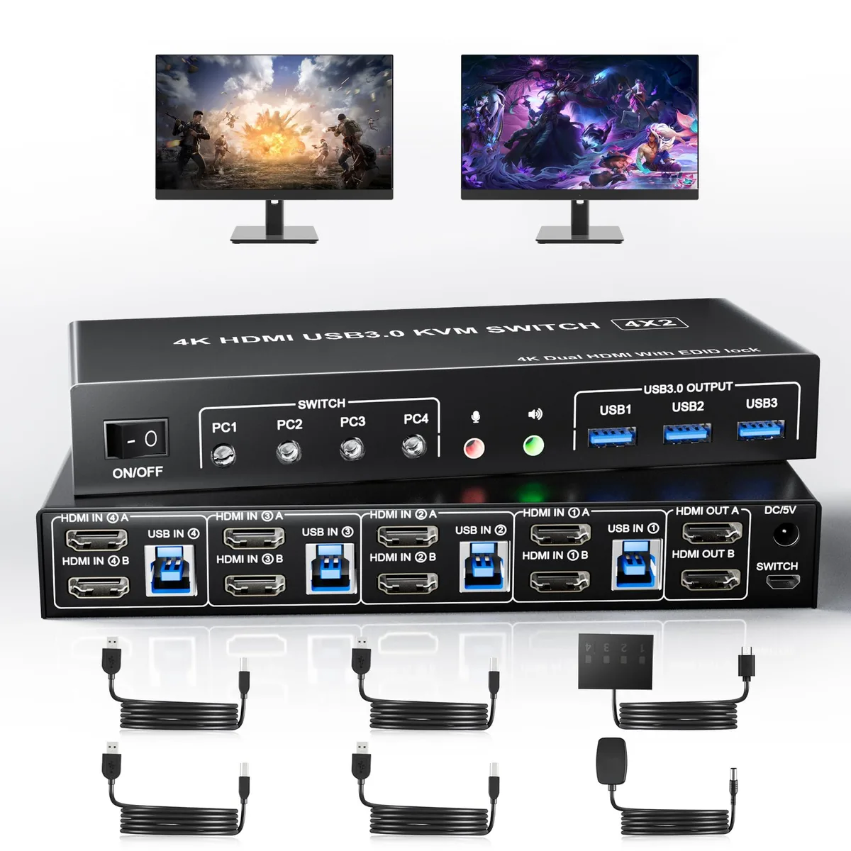 Vszerda Vszerda KM402B-USB3.0-HPZ KVM Switch 4K 60Hz 4PC Dual Monitor — product photo