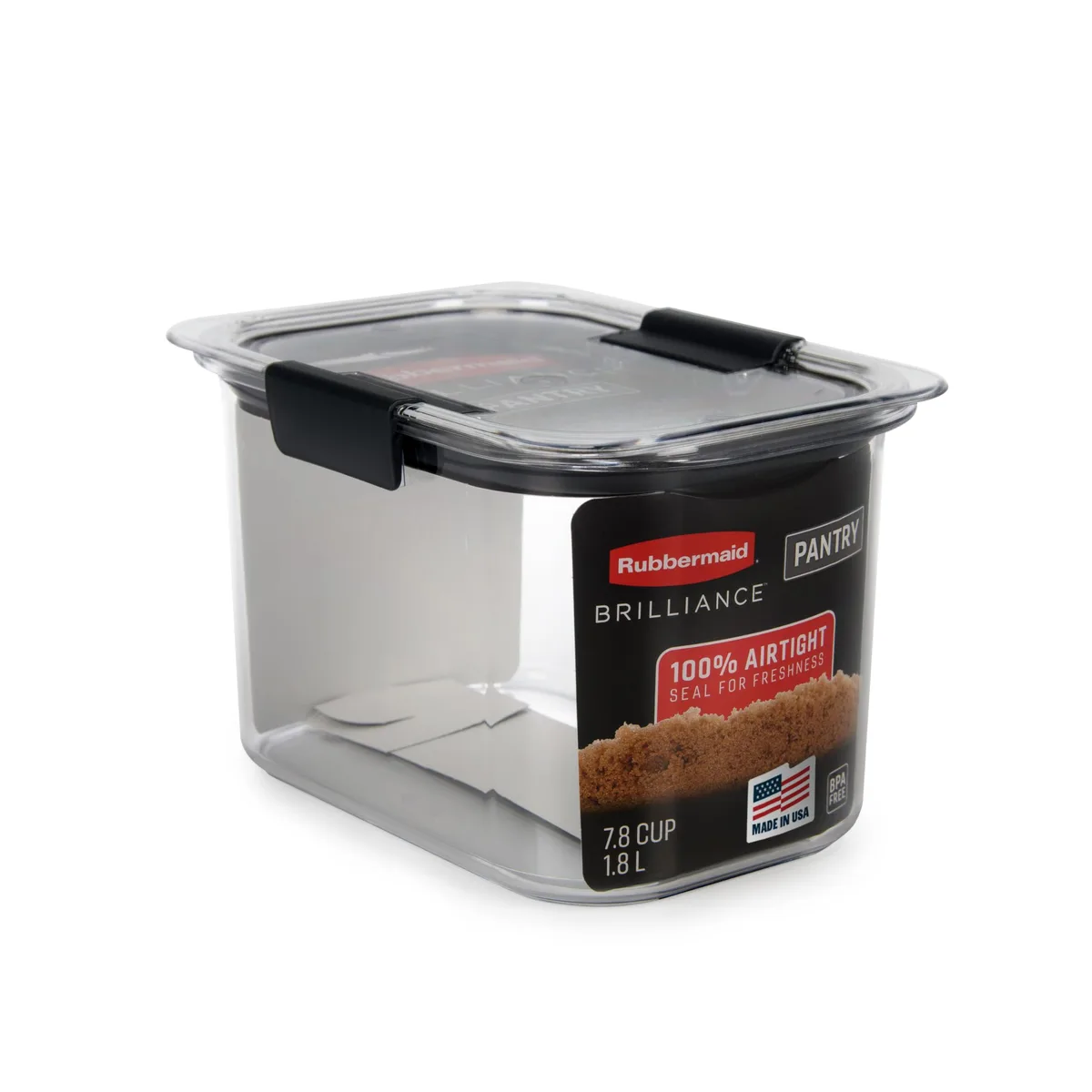 Rectangular gray-lidded plastic container, 7.9 by 5.4 by 4.8 inches, airtight latch seal
