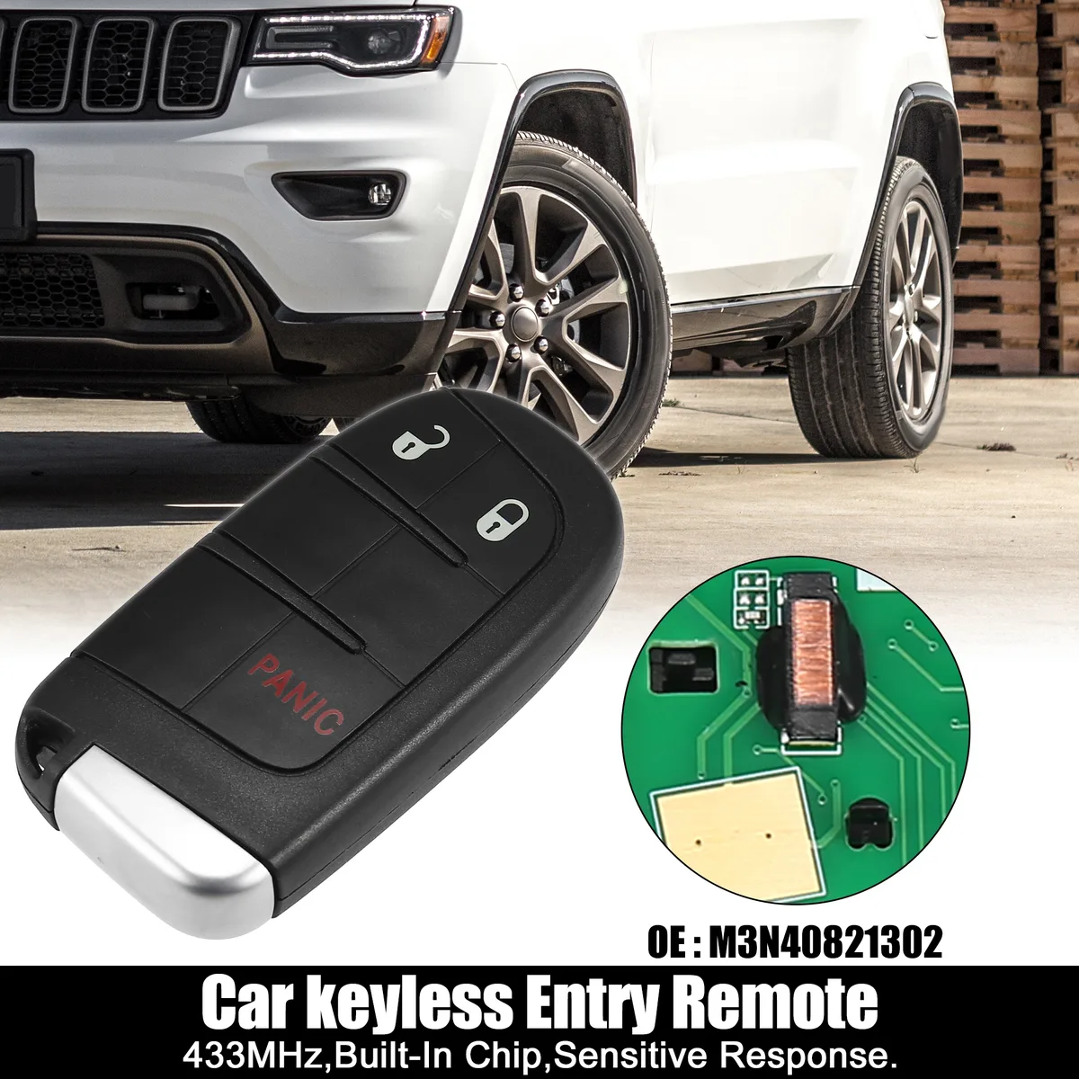 Unique-Bargains Unique-Bargains M3N40821302 433MHz 46 Chip Jeep Grand Cherokee 2014-2019 3 Button Key Fob — product photo