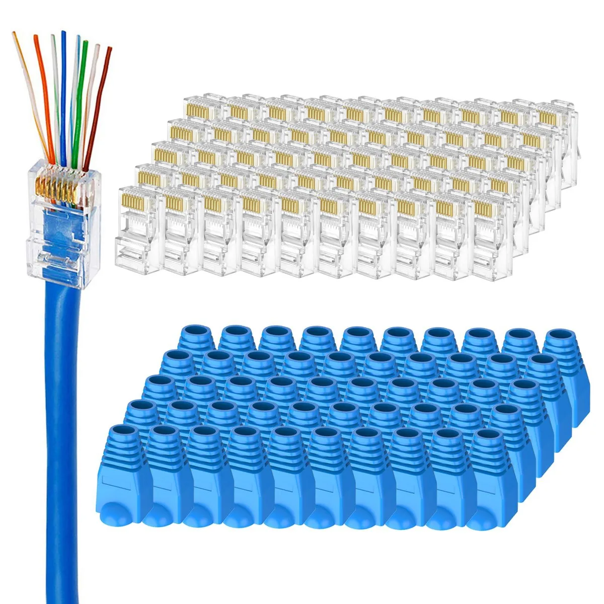 KEHIPI KEHIPI 100-Pack Cat 6 Pass Through RJ45 Connectors with Boots — product photo