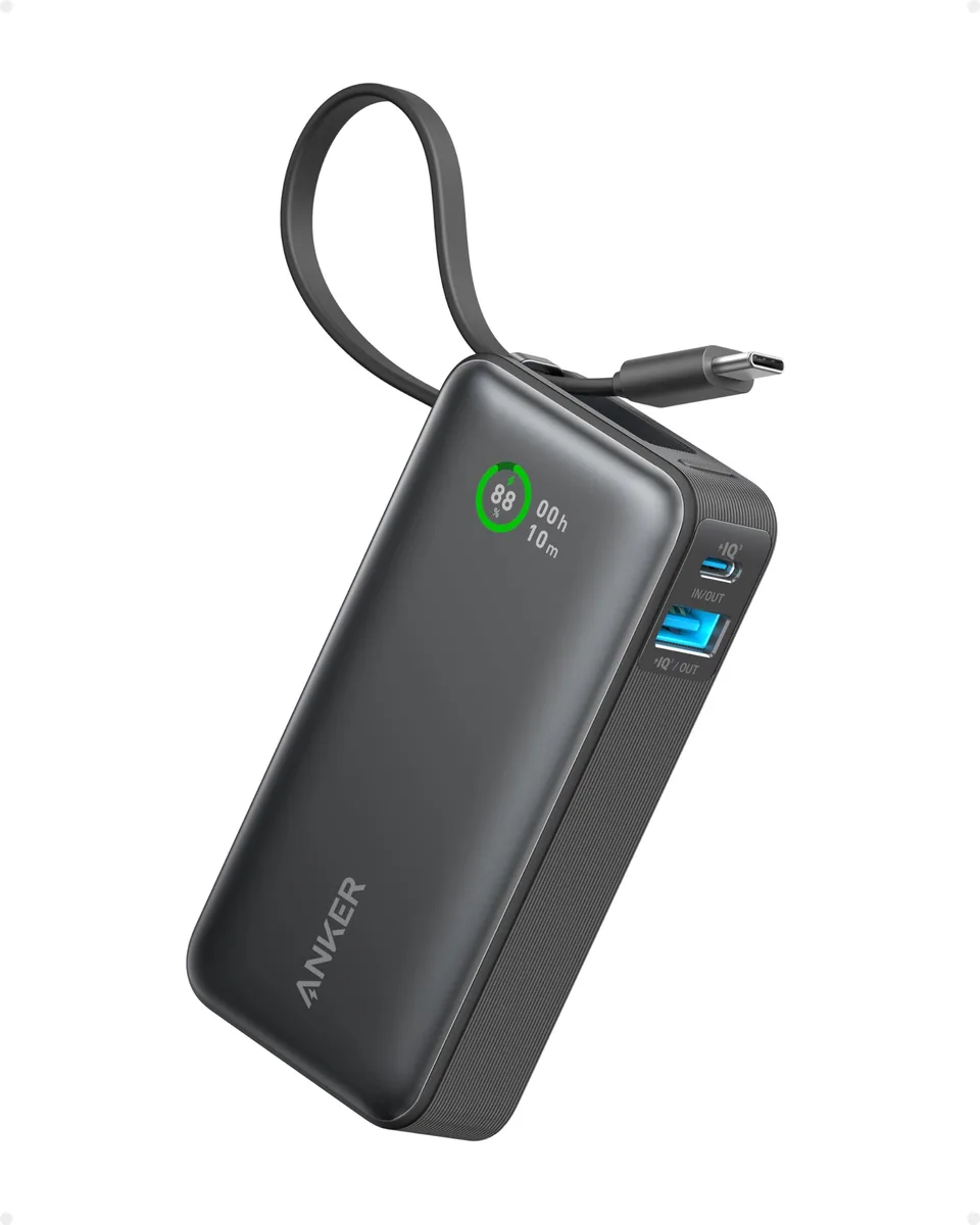  Anker A1259 Nano Power Bank 10000mAh 30W Built-in USB-C Cable Pure Black — product photo