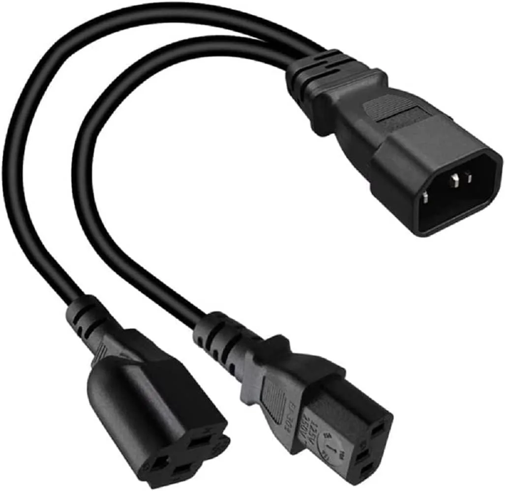 TeKit TeKit C14 to C13 + NEMA 5-15R Y Splitter 1 ft computer power extension cord — product photo