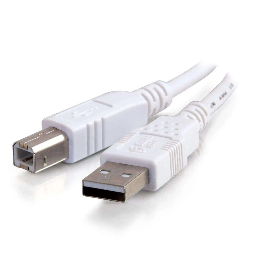 White USB 2.0 A to B cable, 3.28 ft, molded connectors