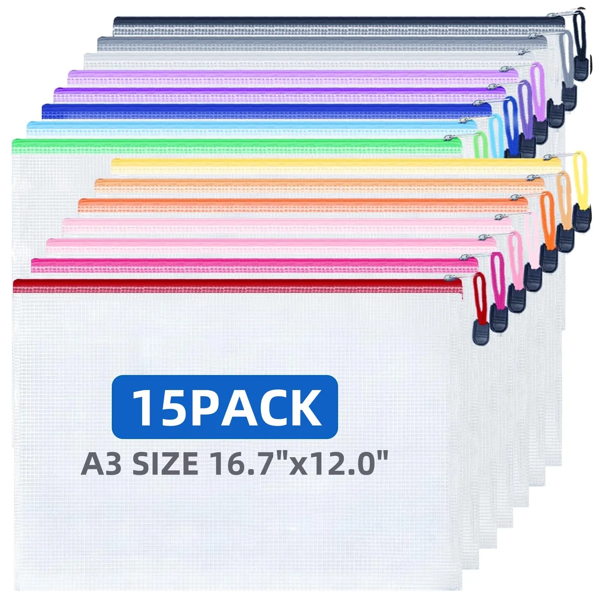 EVERECO A3WGD 15 Pack Mesh Zipper Pouches A3 16.7x12 in — product photo