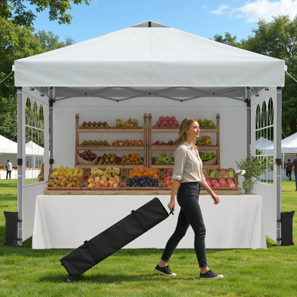 White 10x10ft pop-up canopy with silver-coated top and carbon steel frame