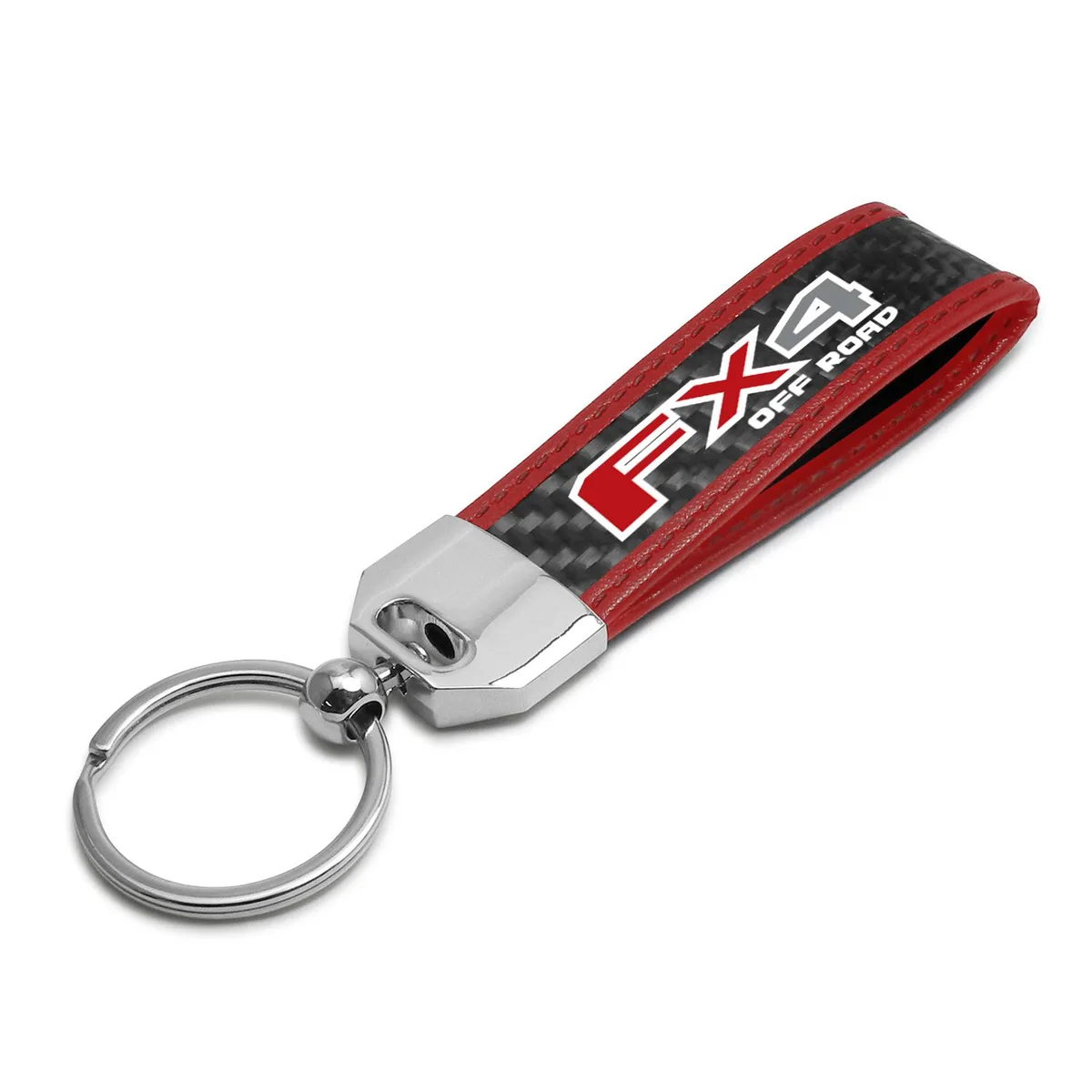 iPick Image, LLC iPick Image, LLC Ford F150 FX4 Off Road Carbon Fiber Key Chain Red Leather Stitching — product photo