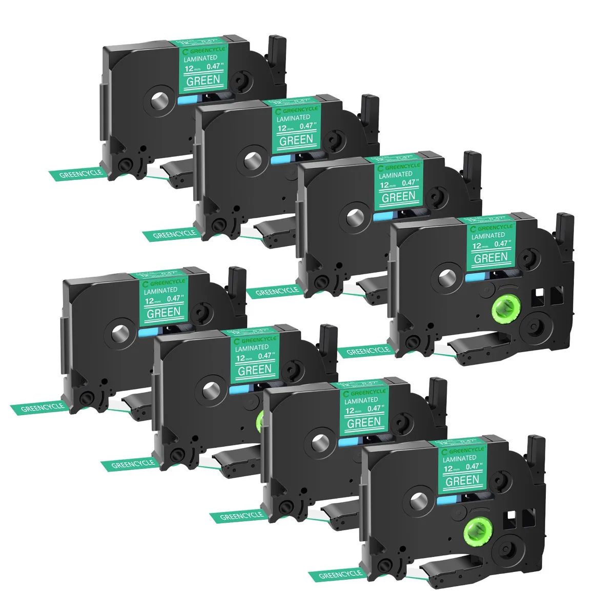 GREENCYCLE GREENCYCLE TZe-735 12mm White on Green Laminated Label Tape 8 Pack — product photo