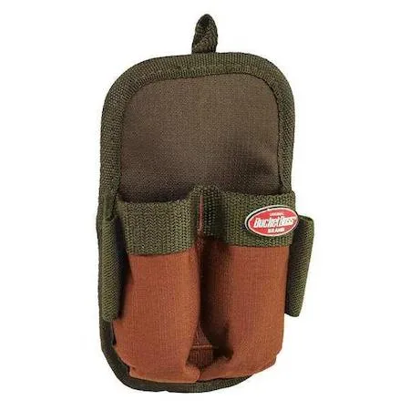 Green polyester tool pouch with two open-top pockets