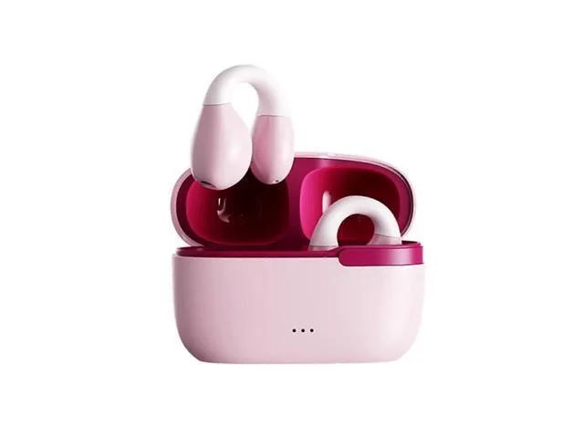 Pink open-ear bone conduction ear clips with lightweight ergonomic fit