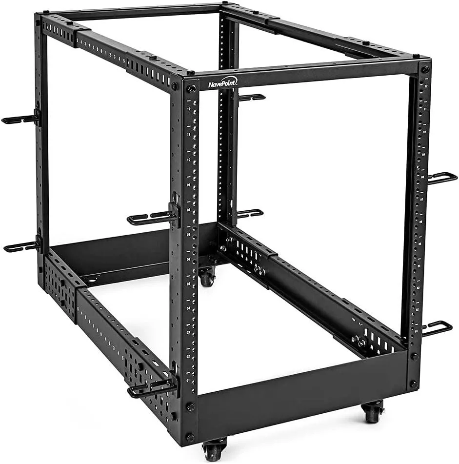 PISKEKAT PISKEKAT 12U 4-Post Open Frame Rack 19 Inch Adjustable Depth Casters Black — product photo