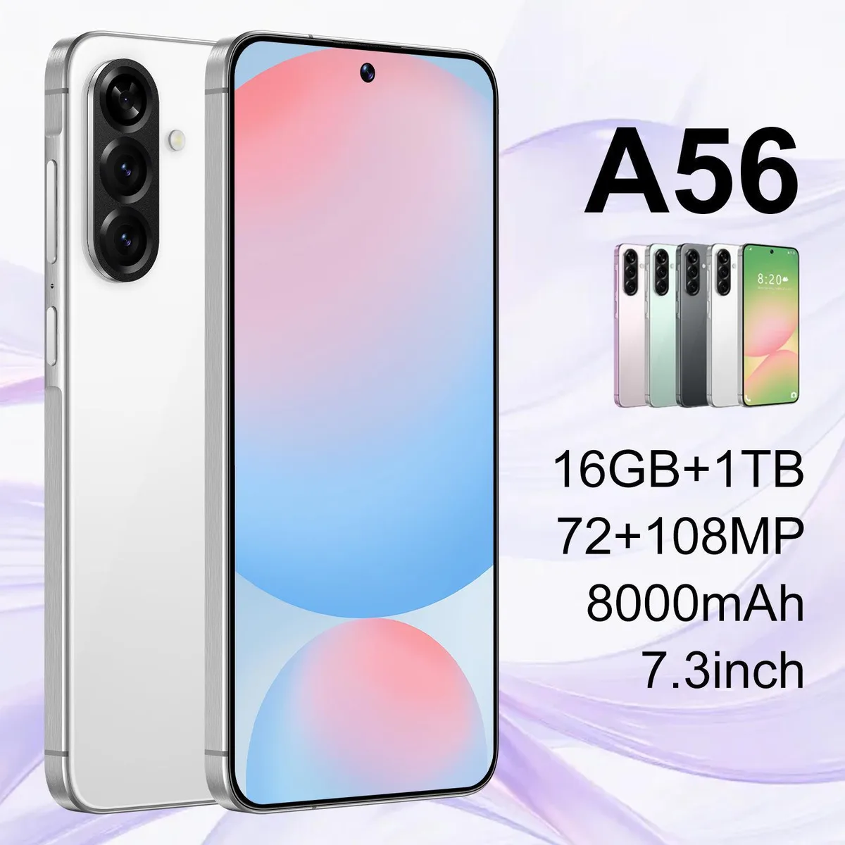  A56 6.8" 4GB 128GB White Dual SIM Cell Phone - Unlocked — product photo