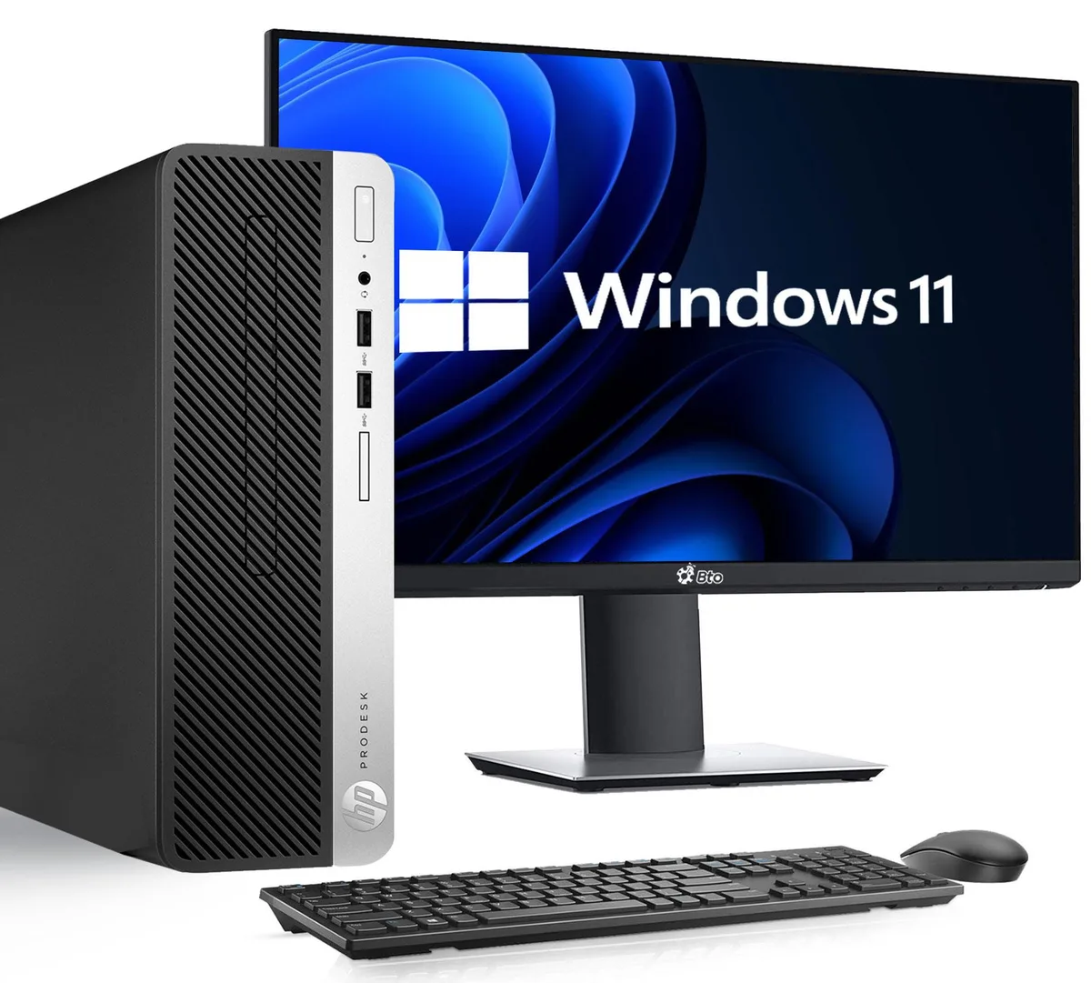 HP HP EliteDesk 600 G4 SFF desktop PC, Core i5-8500, 16GB DDR4, 512GB SSD, 24" monitor, Windows 11 Pro — product photo