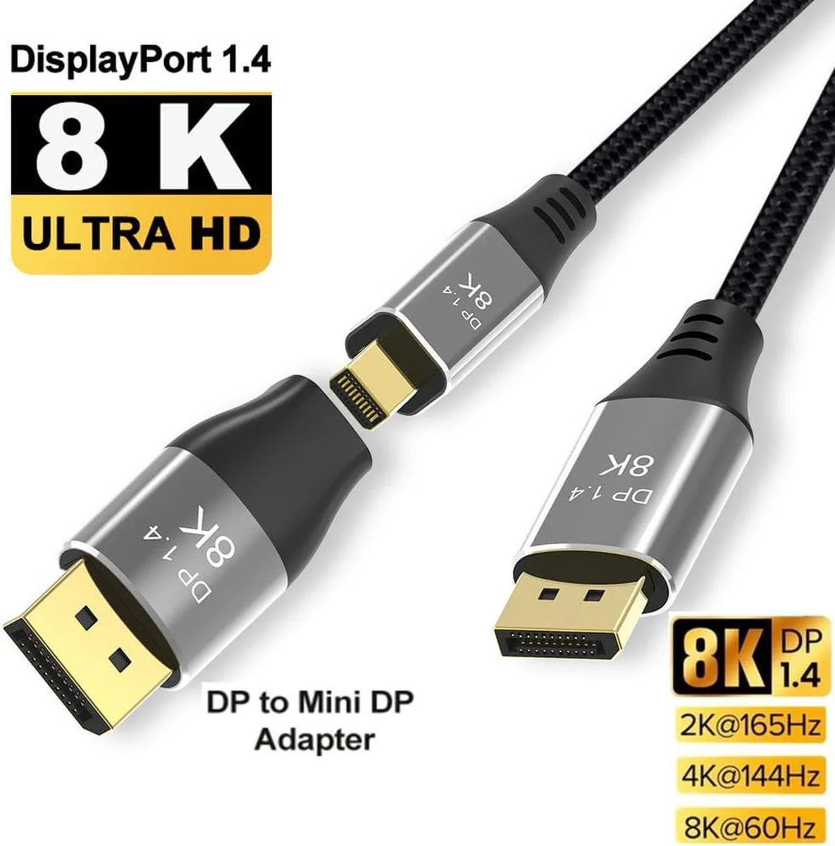 SMUGDESK SMUGDESK Mini DisplayPort to DisplayPort 1.4 cable 2m 8K 60Hz 4K 144Hz HBR3 HDR bi-directional — product photo