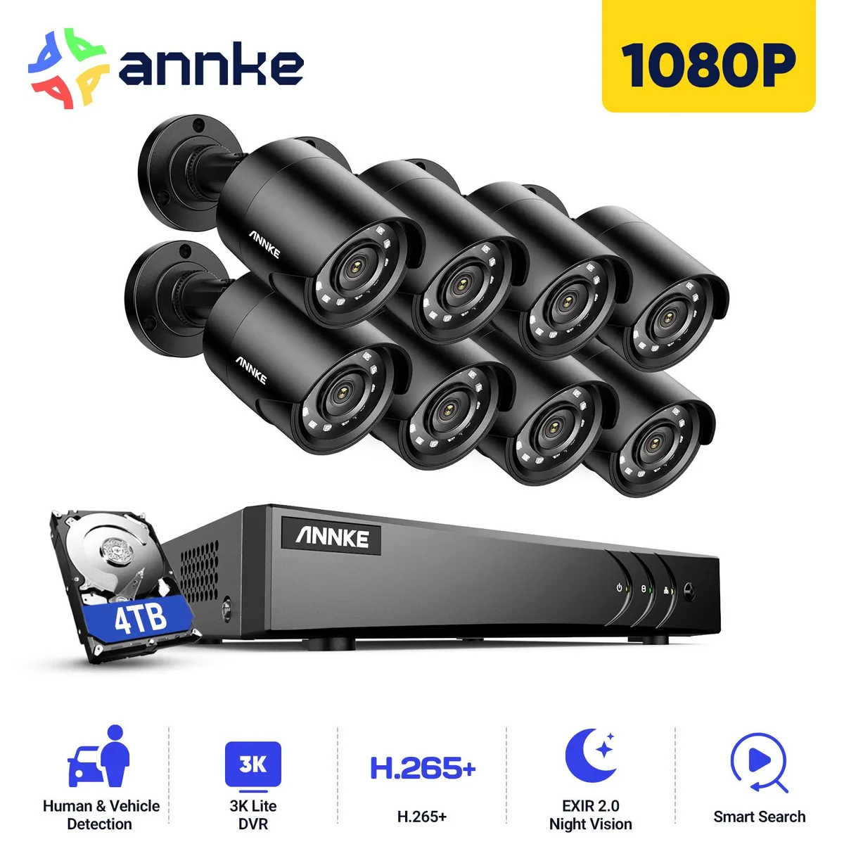 Annke Annke 16CH 3K Lite FHD AI Surveillance Security System with 4TB HDD and 8x 2MP Cameras — product photo