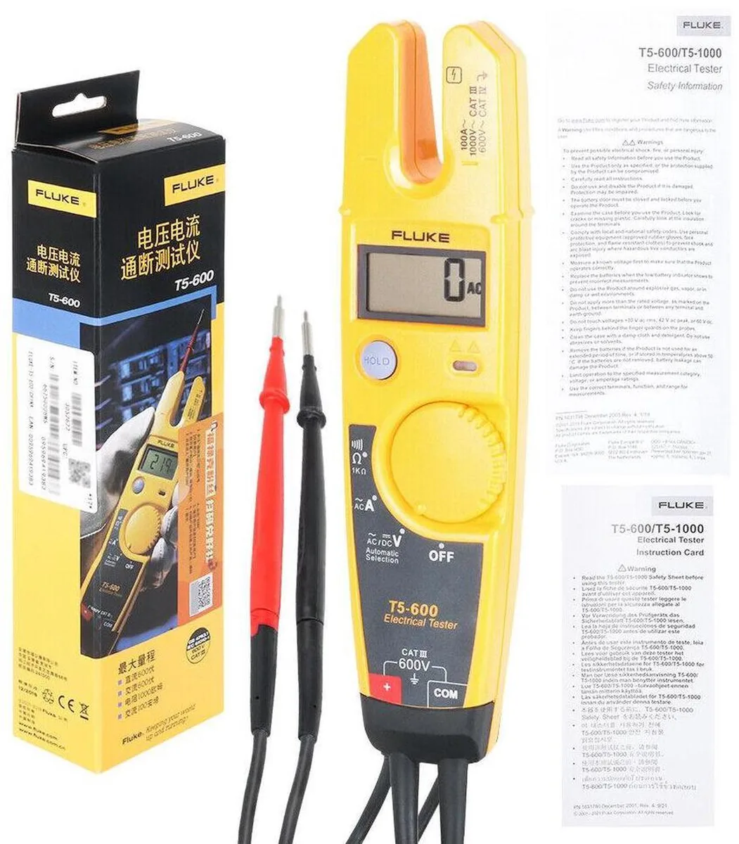 Fluke Fluke T5-600 Electrical Tester 600V AC/DC with Probe Tips — product photo