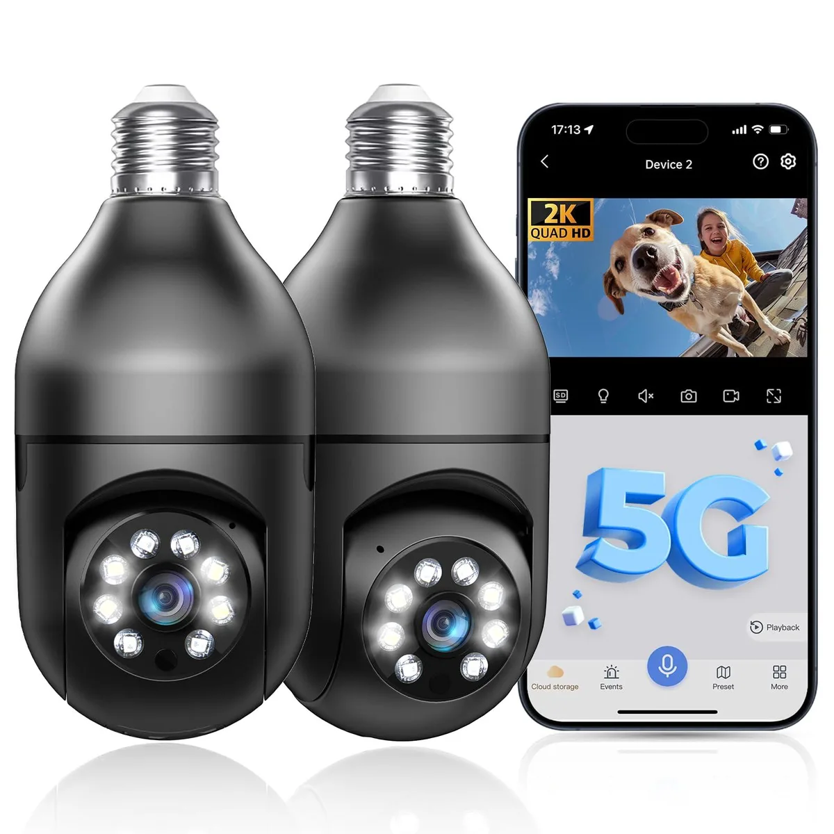  Clover T-CP8044LF-W3M 2K Wireless Surveillance Light Bulb Camera 360° 33ft Night Vision — product photo