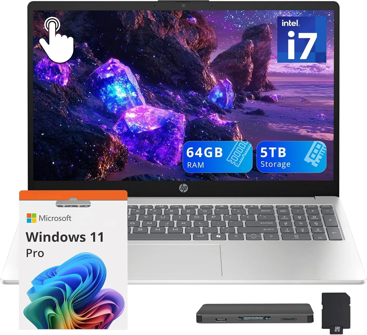 HP HP 15.6" FHD Touchscreen Business Laptop i7-1355U 64GB 4TB SSD + 1TB Dock Silver — product photo