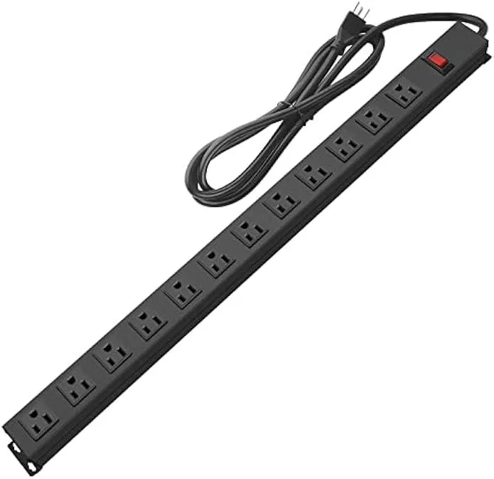 TAURKENAM TAURKENAM 12-outlet aluminium power strip 15A 125V 1875W 6 ft 14AWG cord 1200 J surge protection power adapter — product photo