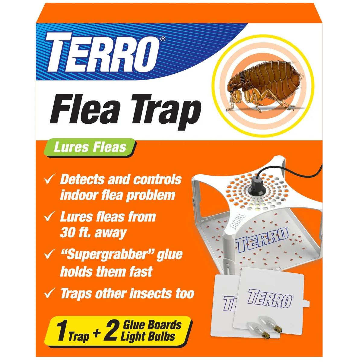 White plug-in flea trap with 360º entry and glue boards