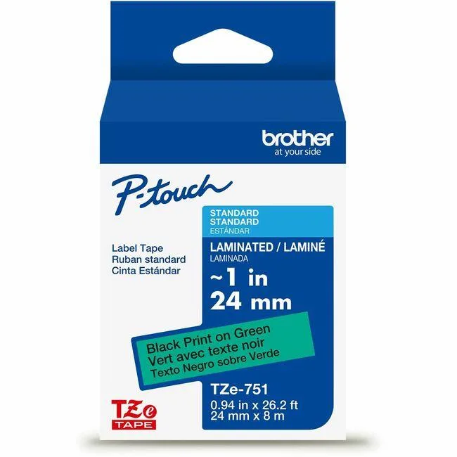 Brother Brother TZE751 24mm x 8m Black on Green Laminated Label — product photo