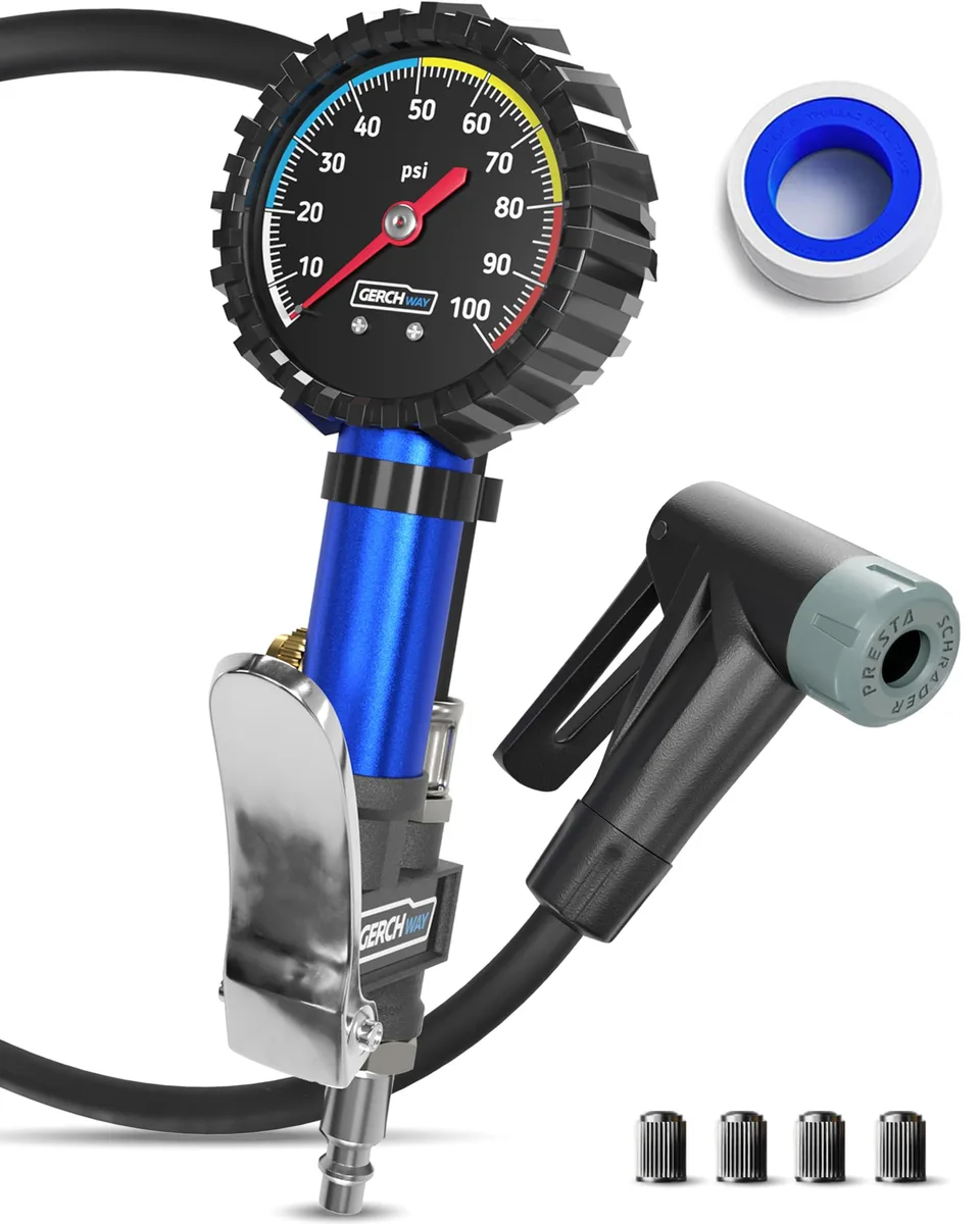 KEHIPI KEHIPI Presta Schrader Tire Inflator Gauge 16 inch hose 100 PSI — product photo