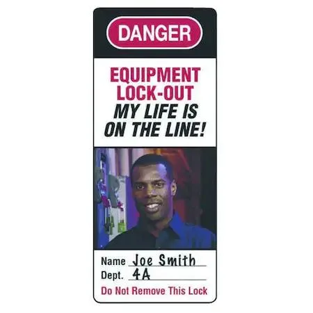 Six vinyl adhesive labels with black red white danger header and write on surface