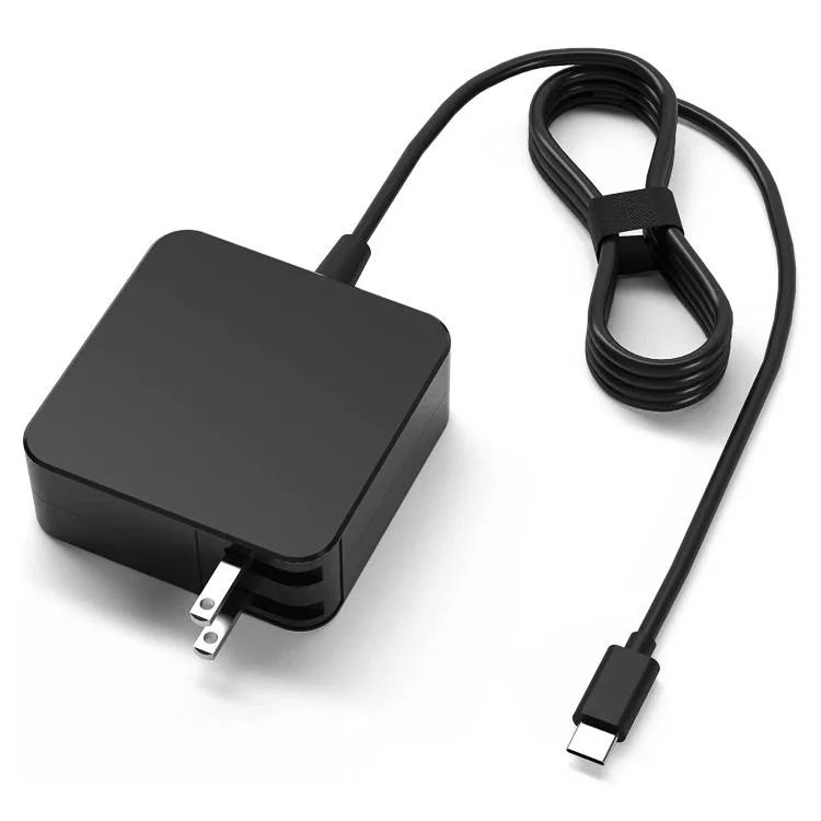 White square USB-C power adapter with US plug pins folded flat