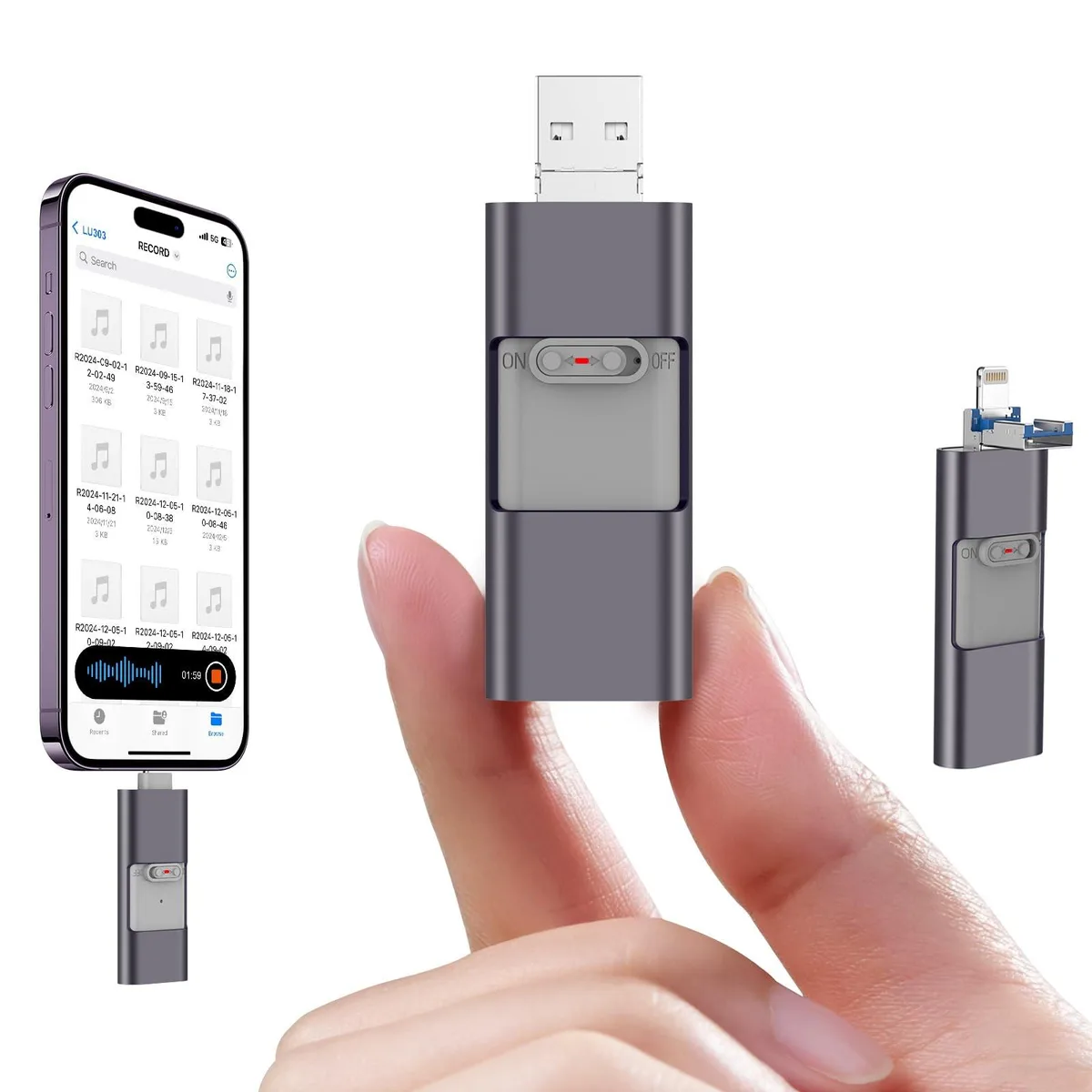  Nouaksy LU3030820 64GB Voice Recorder USB/Type-C Grey — product photo