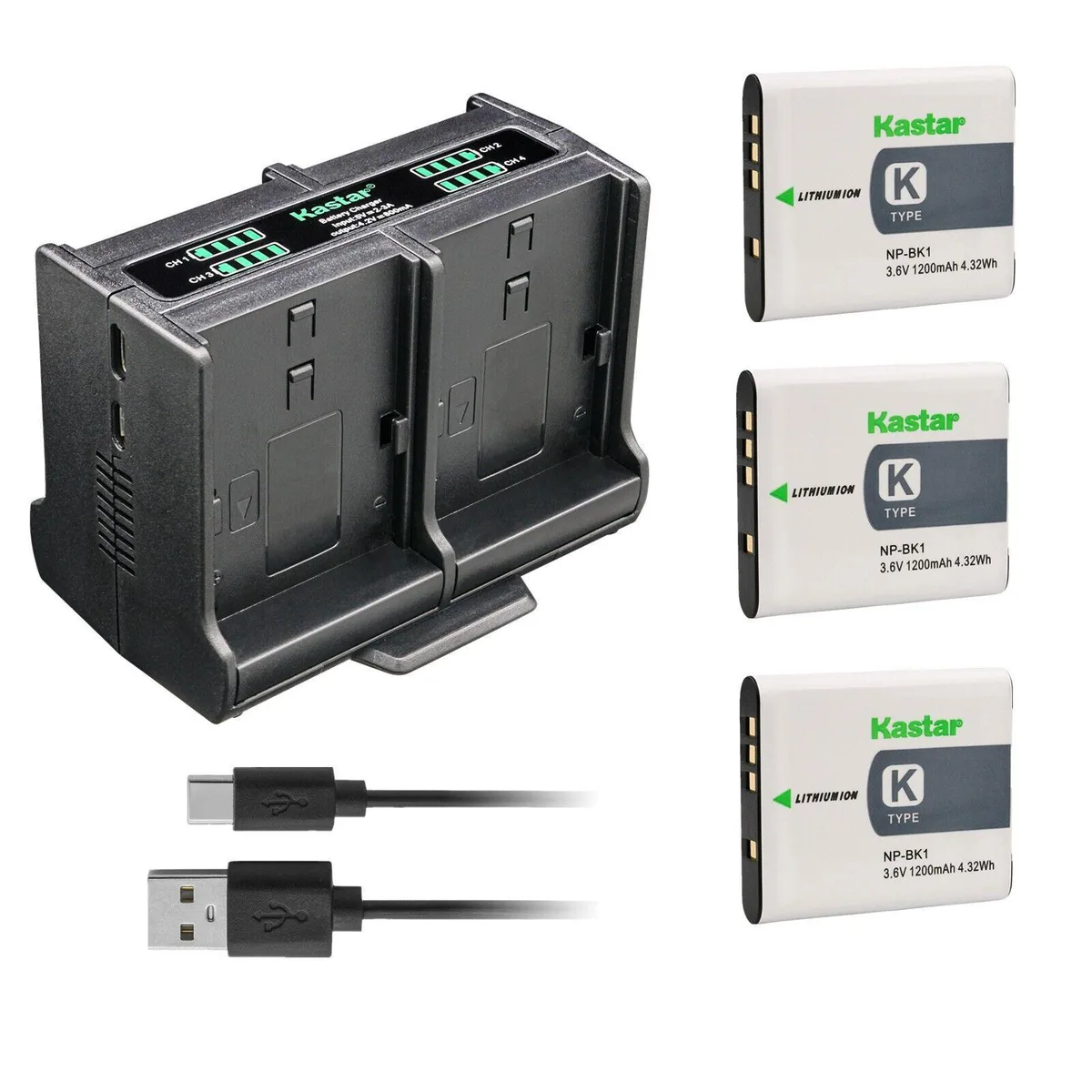 Kastar Kastar NP-BK1 3-Pack Battery and Quadruple Charger — product photo