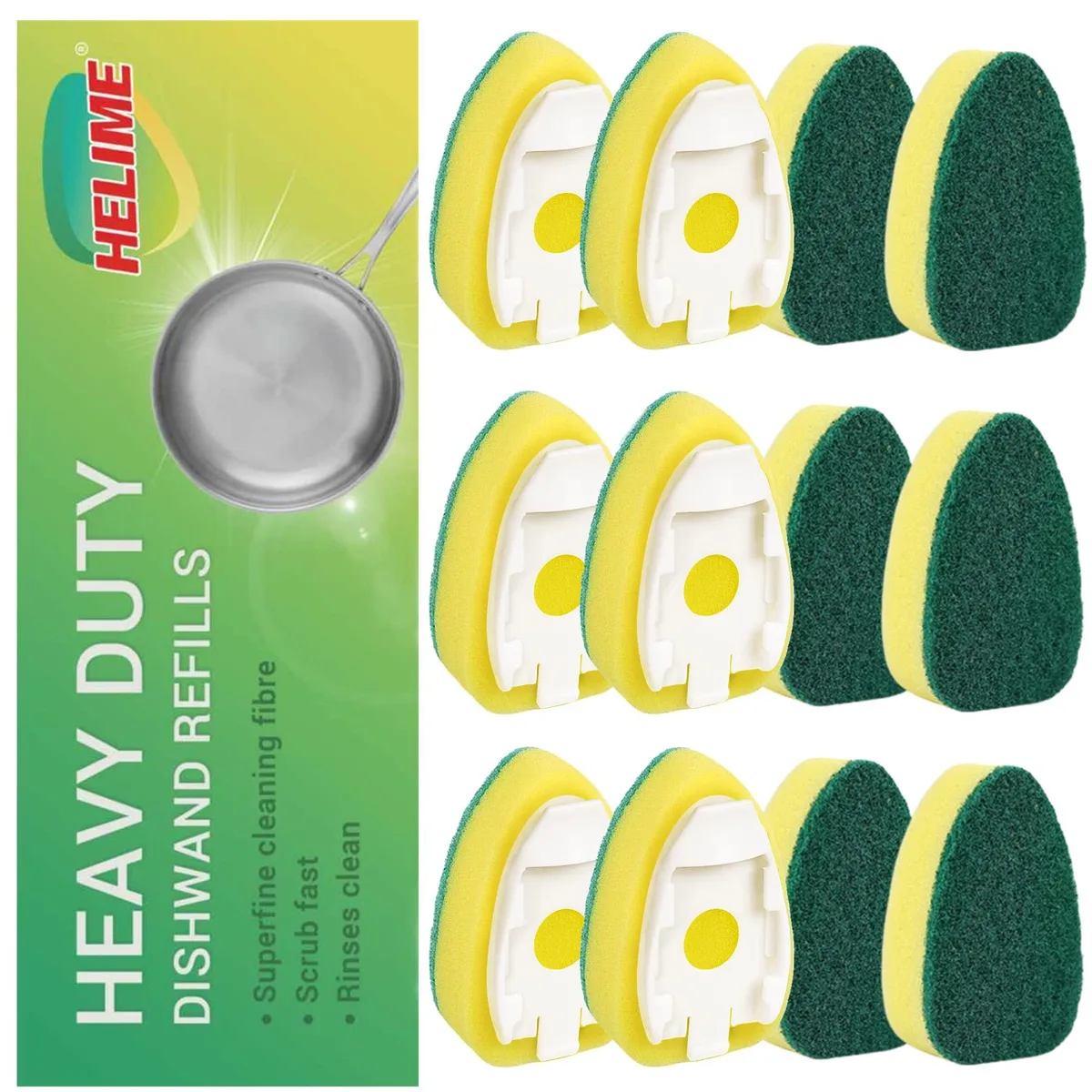 Twelve non-scratch sponge refills in rectangular pack