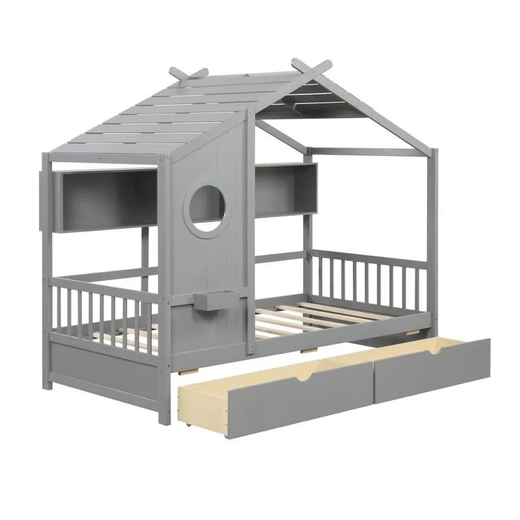 SlickBlue SlickBlue Twin House Bed with 2 Drawers Gray — product photo