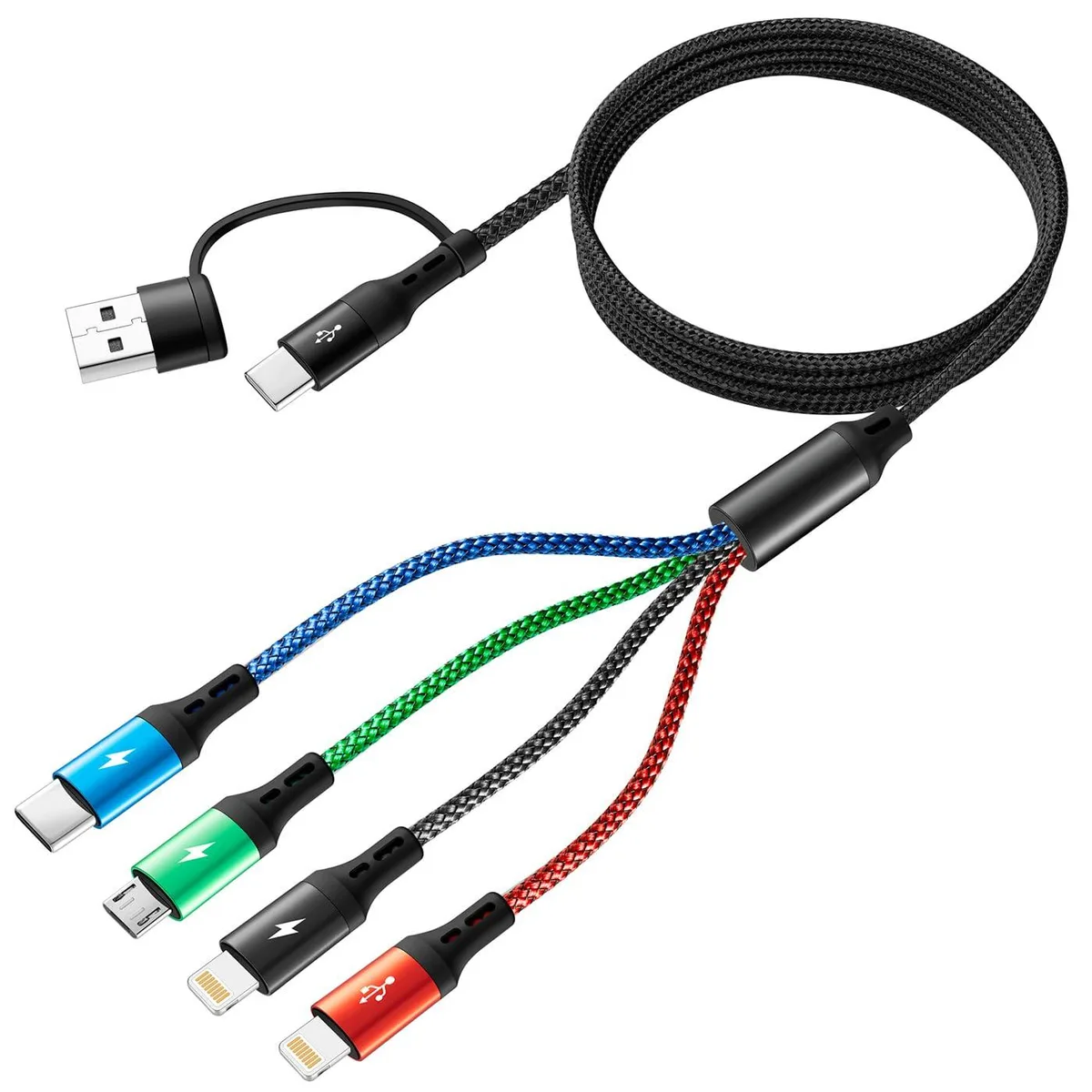 KEHIPI KEHIPI 5-in-1 Multi Charging Cable 3.5A USB-A/C to Dual Lightning/USB-C/Micro-USB Braided — product photo