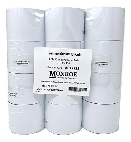 Monroe Systems for Business Monroe Systems for Business AR12225 2 1/4" x 150' 20 lb Single-Ply Calculator Paper Rolls 12-Pack — product photo