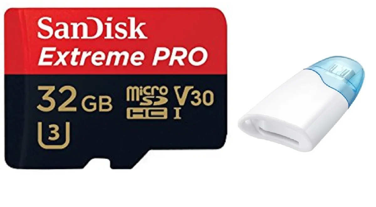 SanDisk SanDisk 32GB microSDHC Extreme Pro 95MB/s UHS-I U3 Class 10 633X with microUSB OTG USB 2.0 Reader — product photo