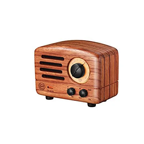 Rosewood-finished retro Bluetooth speaker with wooden cabinet and front grille