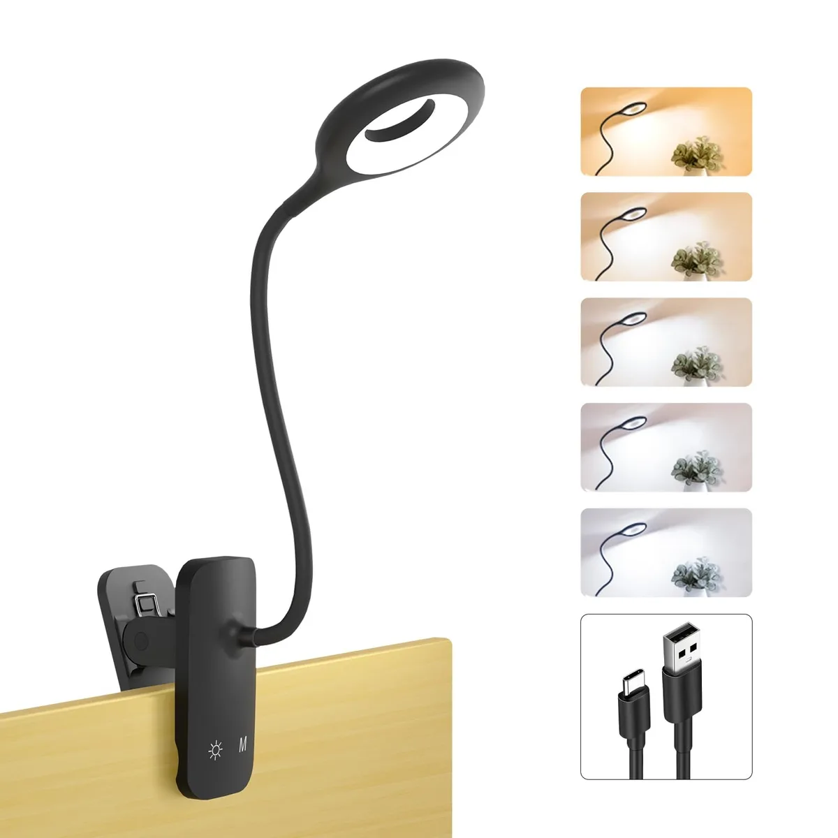  Rechargeable Clip Light 1800mAh 25 Modes 450 Lumens 360° Arm — product photo